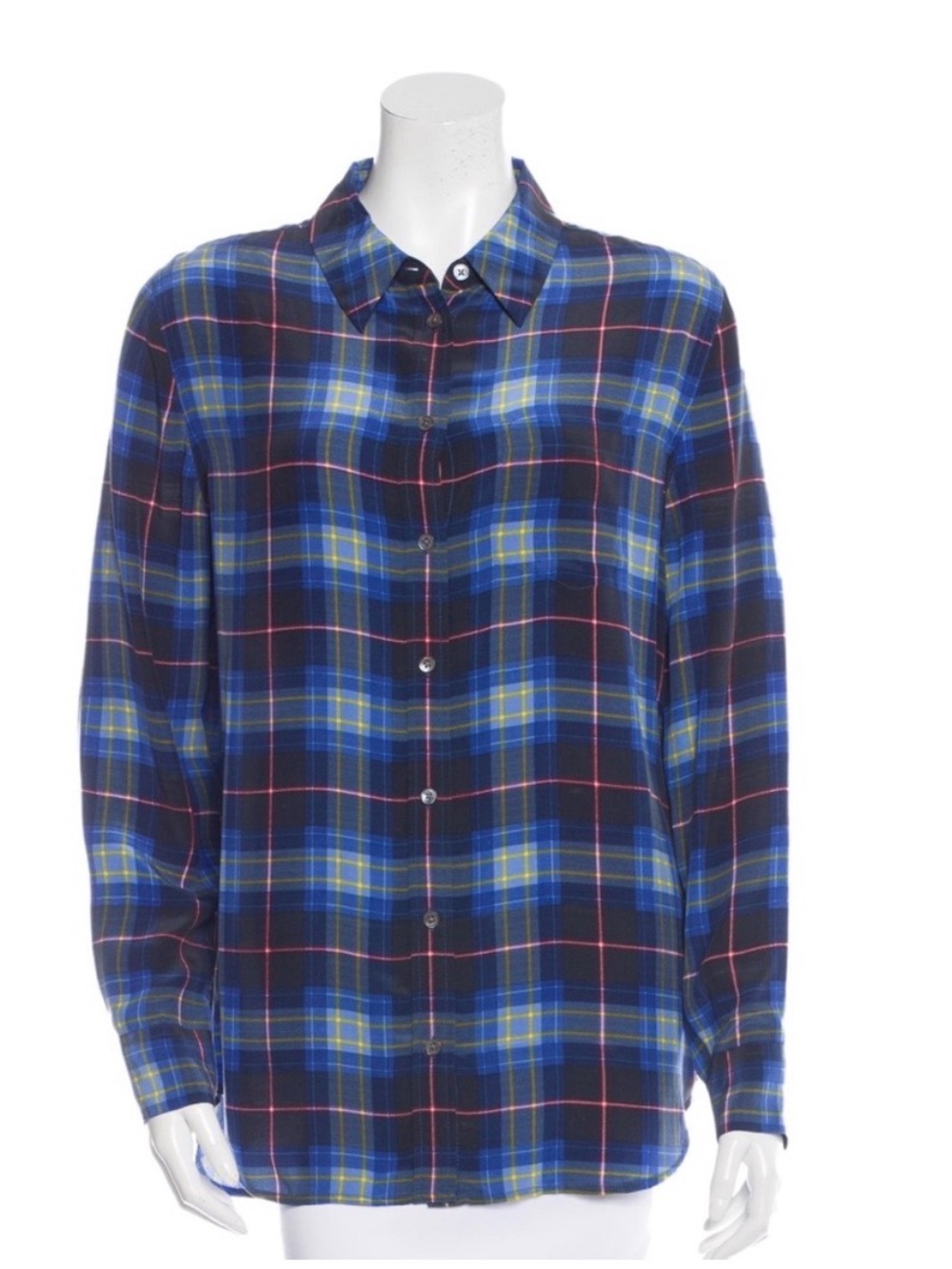 Perfect Equipment Plaid Silk Boyfriend Shirt XS